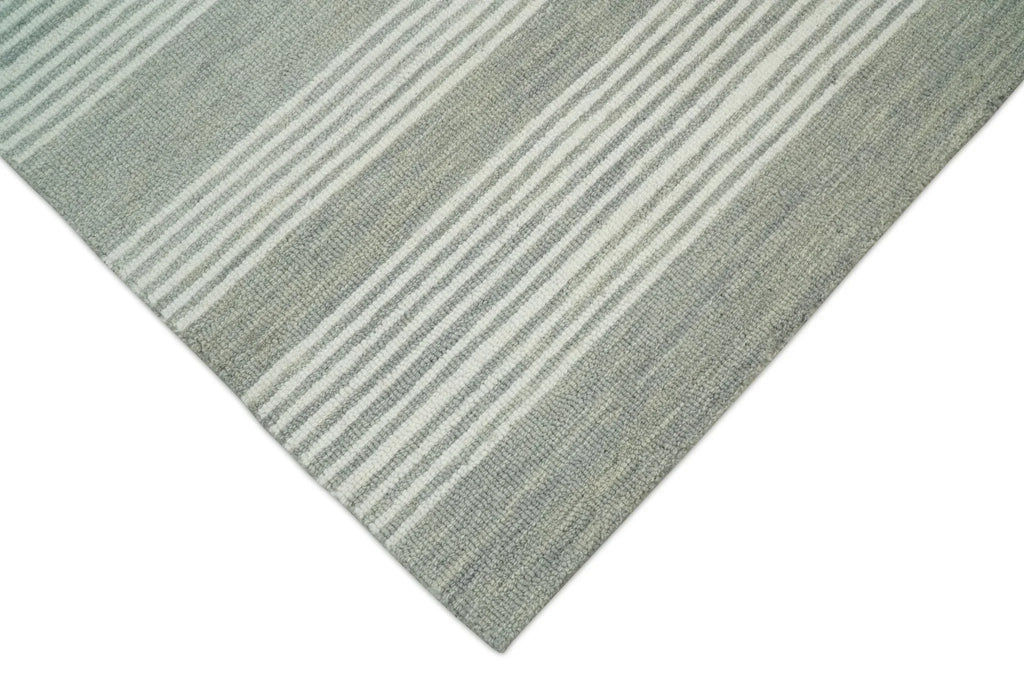 Modern Stripes Pattern Grey and Ivory Hand Tufted Wool Area Rug