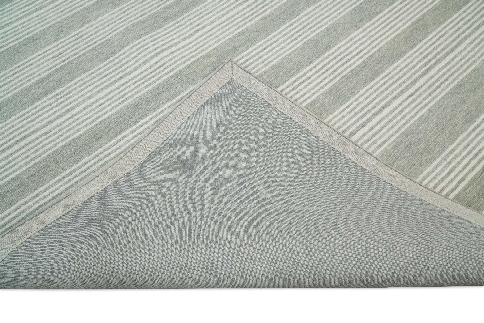 Modern Stripes Pattern Grey and Ivory Hand Tufted Wool Area Rug