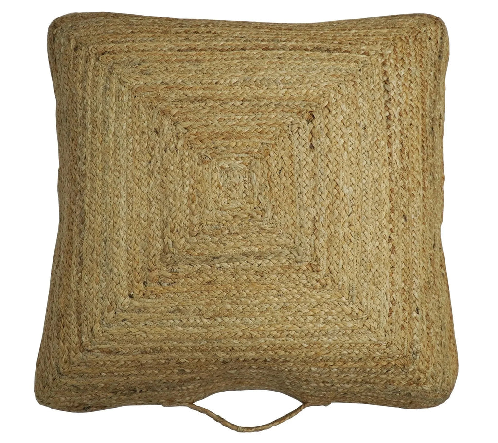 Modern Style Hand Braided Gold Jute Square Pouf
