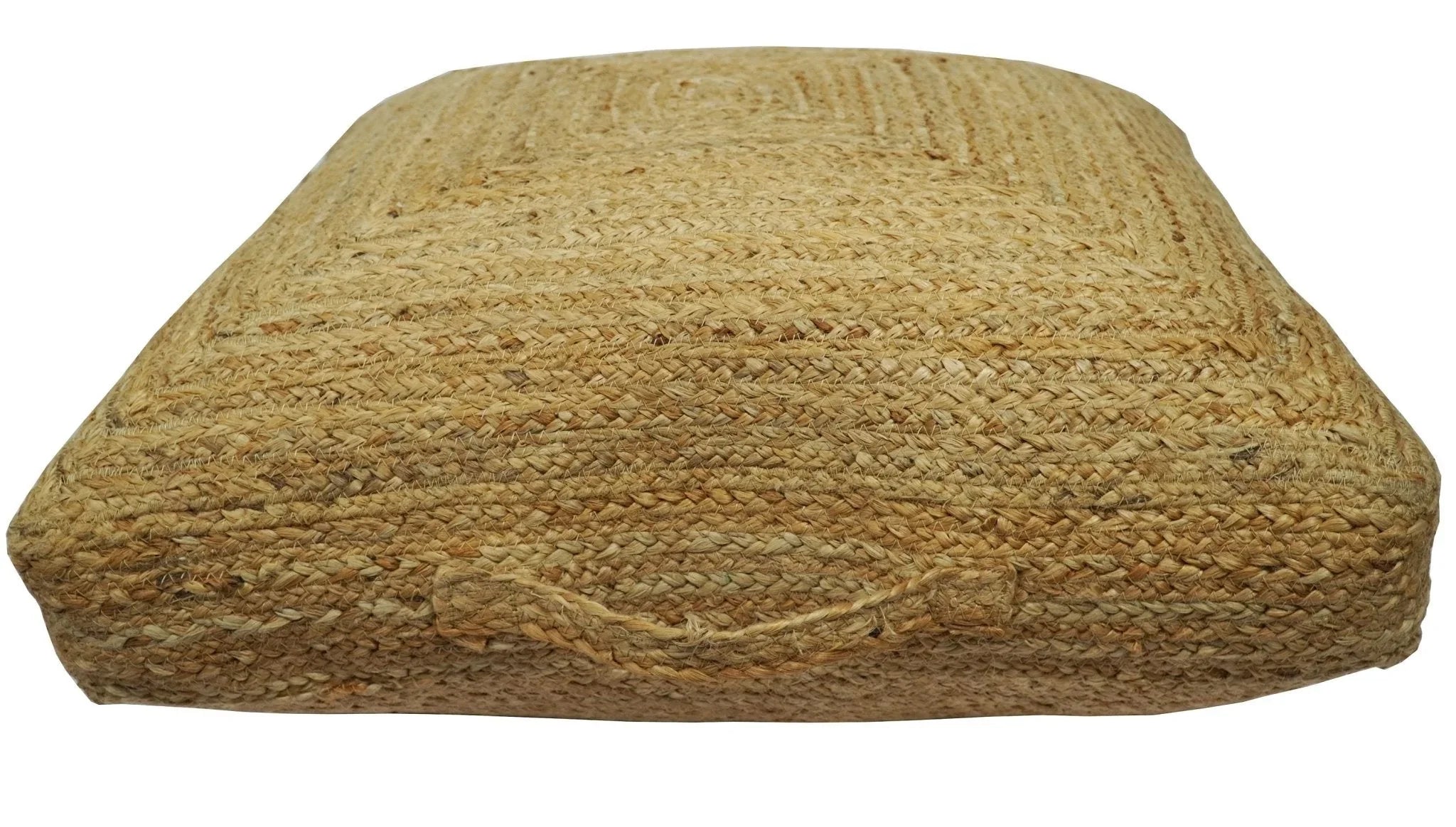 Modern Style Hand Braided Gold Jute Square Pouf
