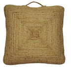 Modern Style Hand Braided Gold Jute Square Pouf