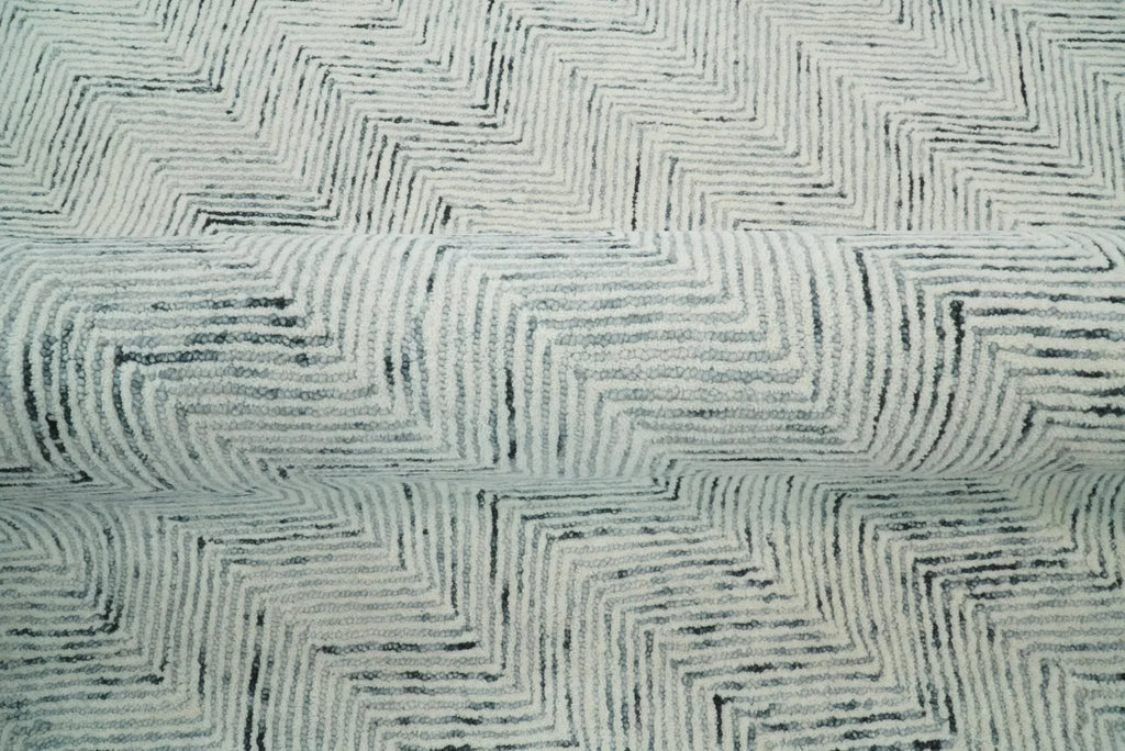 Modern Style Hand Tufted Blue and Ivory Area Rug