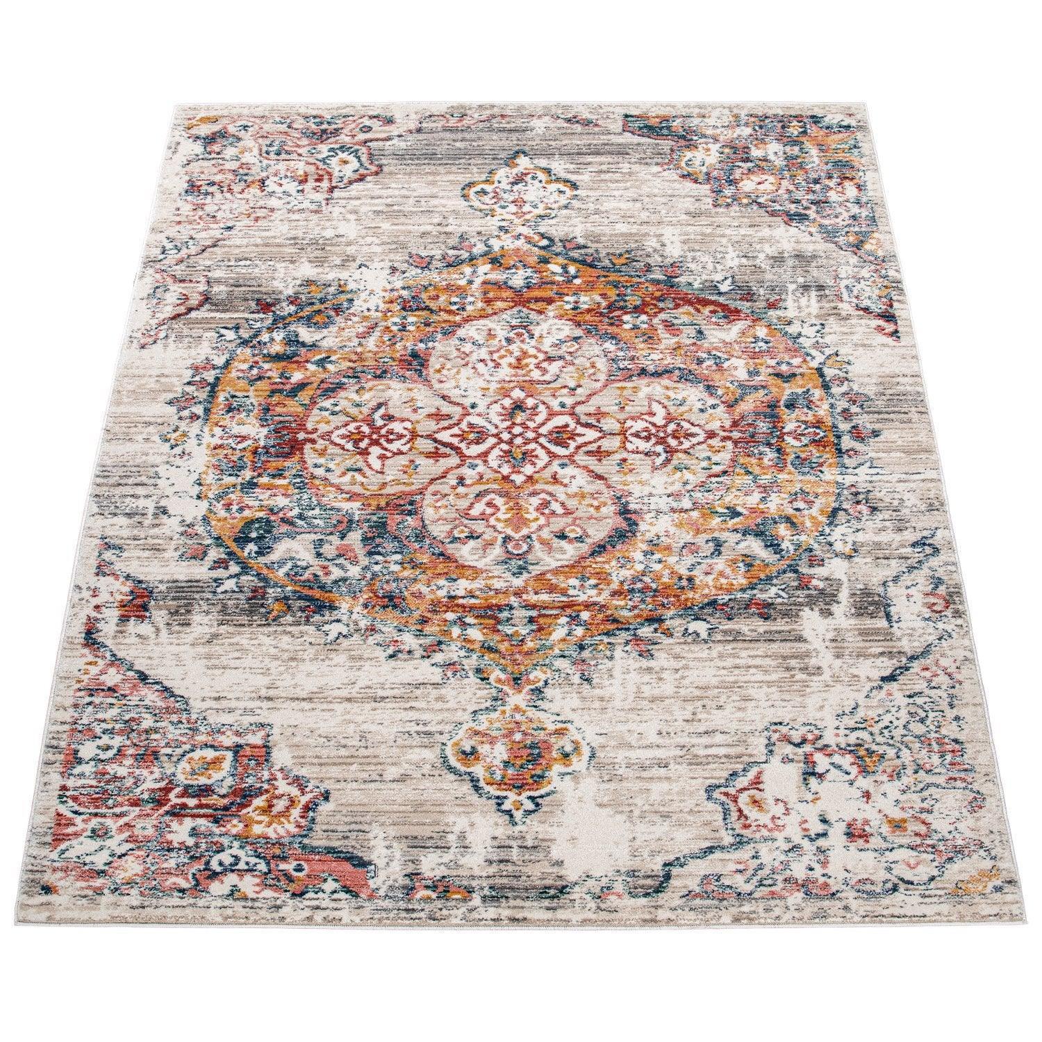 Modern Vintage Rug Oriental Look Abstract Beige Grey Orange RugYourHome