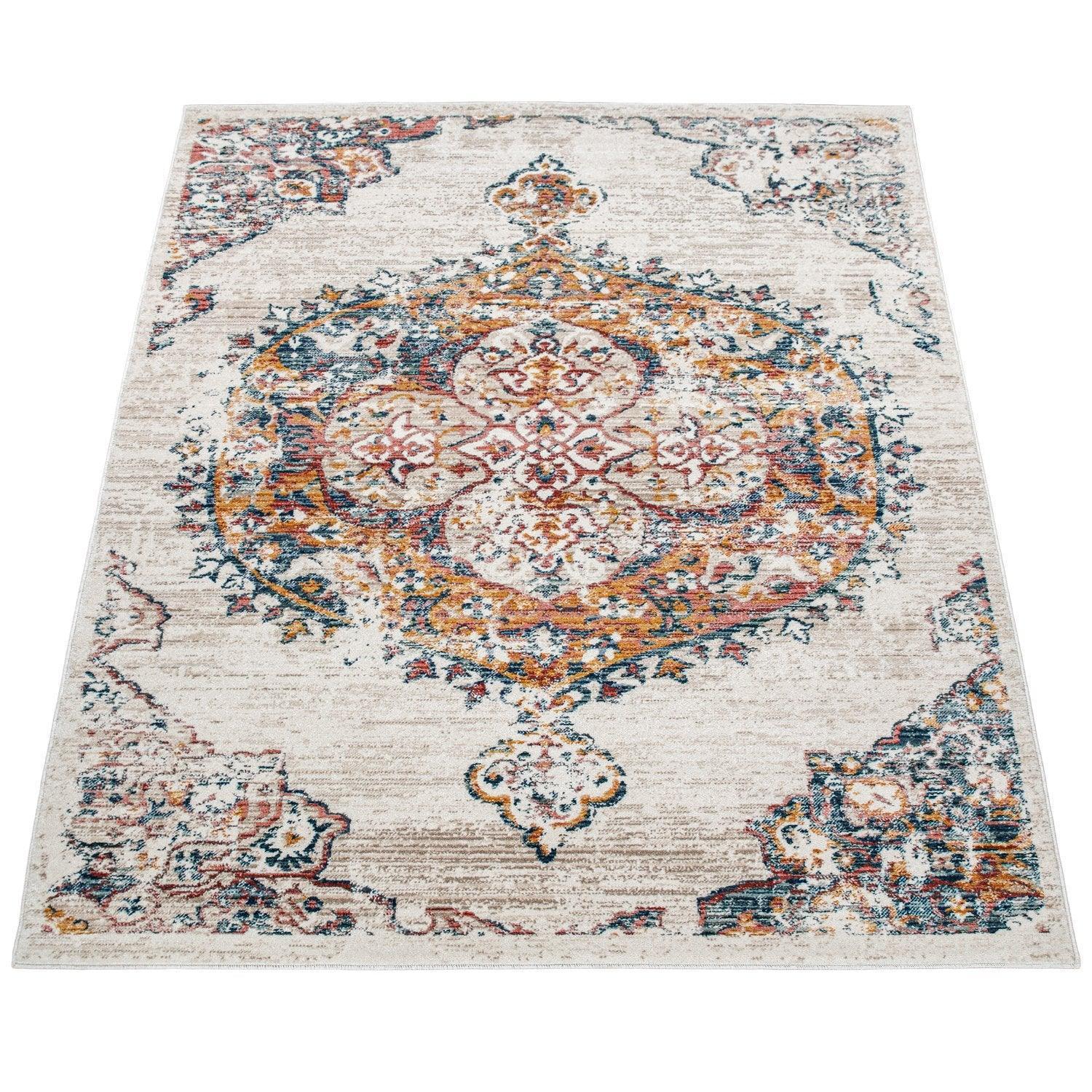 Modern Vintage Rug Oriental Look Abstract Beige Yellow Blue RugYourHome