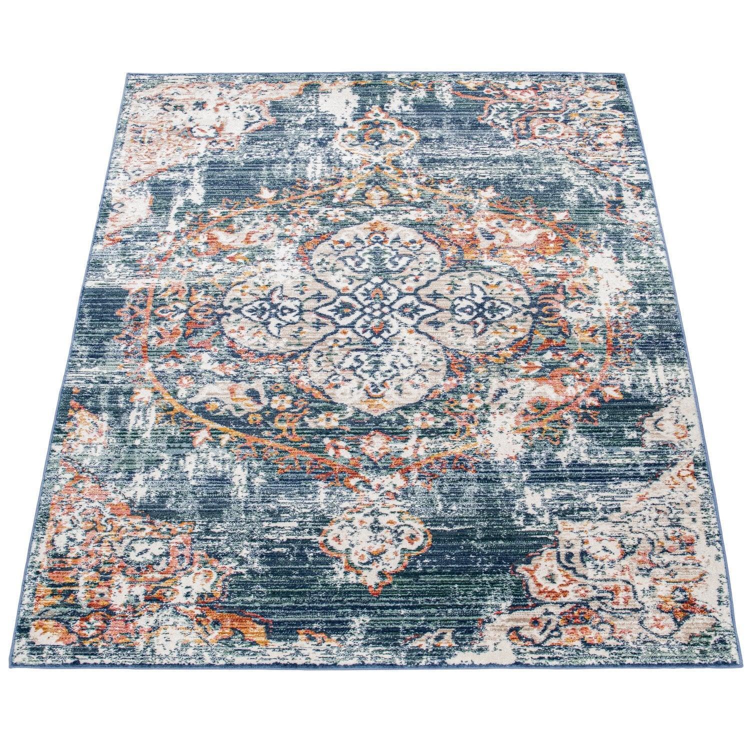 Modern Vintage Rug Oriental Look Abstract Blue Beige Red RugYourHome