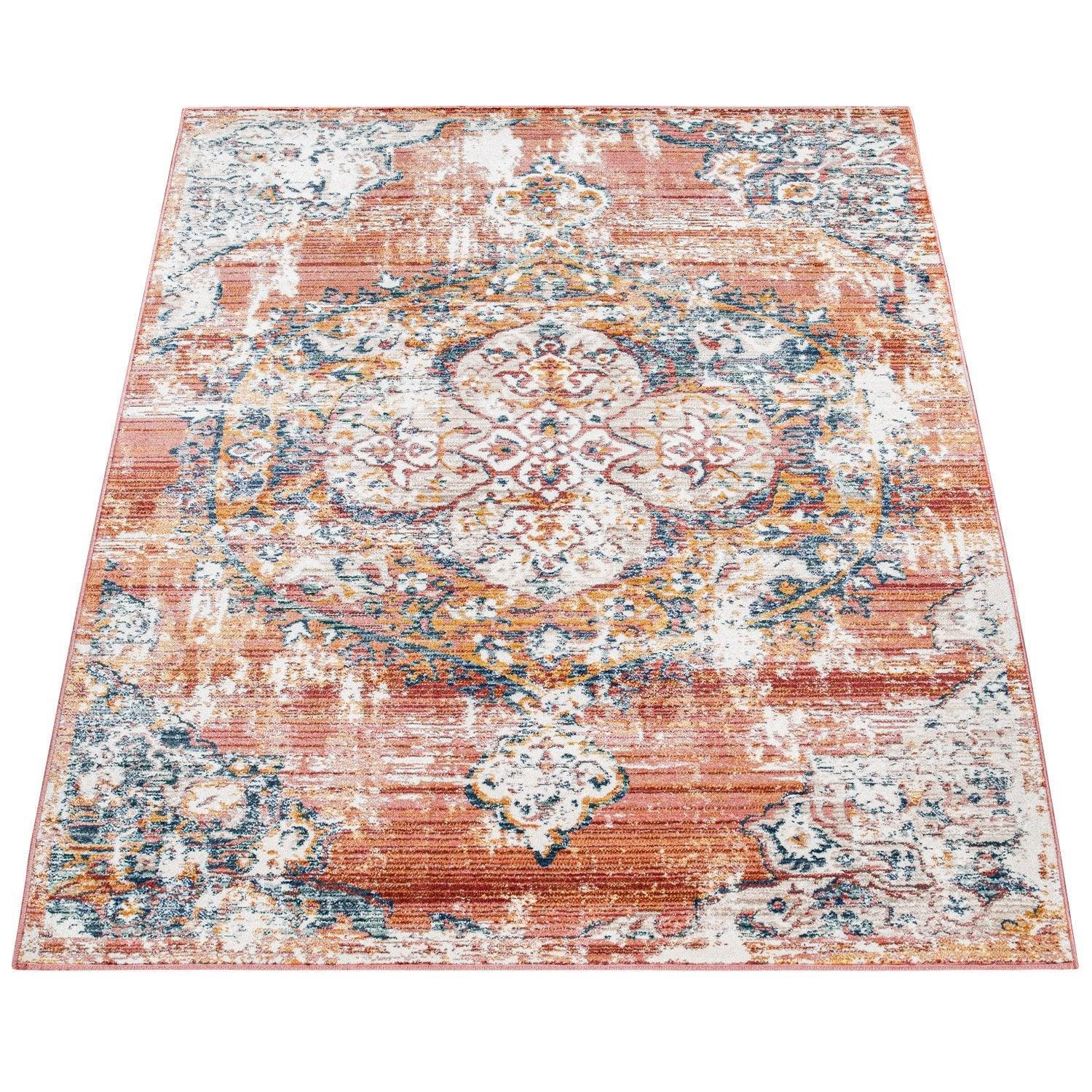Modern Vintage Rug Oriental Look Abstract Red Blue White RugYourHome