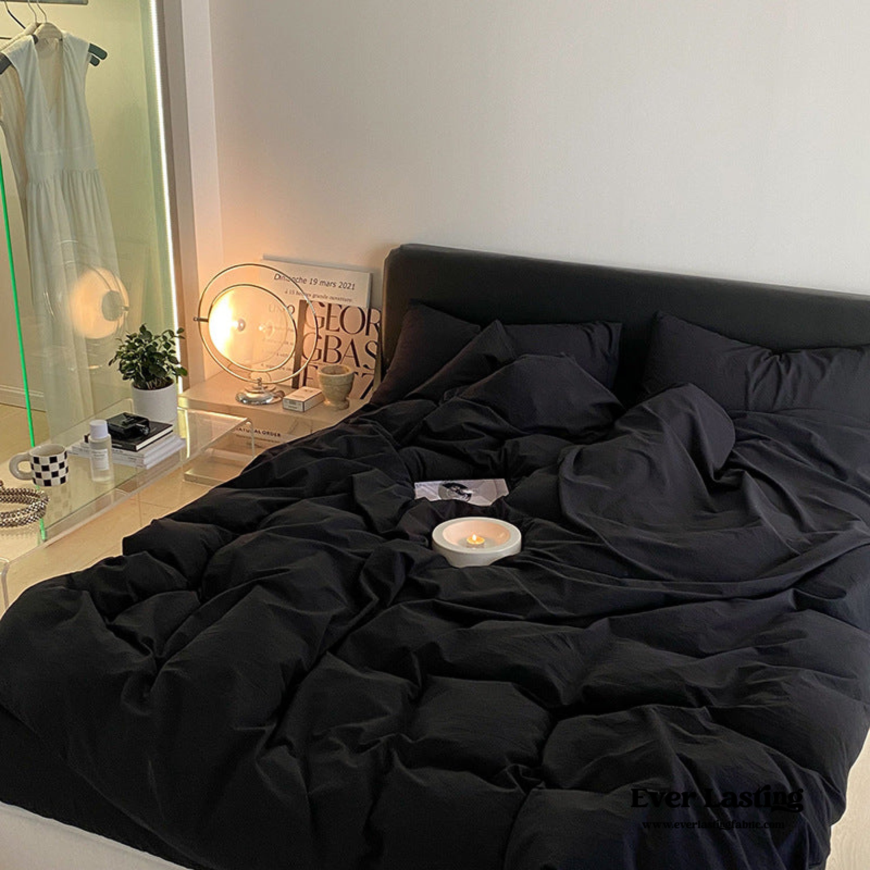 Modern Washed Cotton Bedding Set / Black Ever Lasting