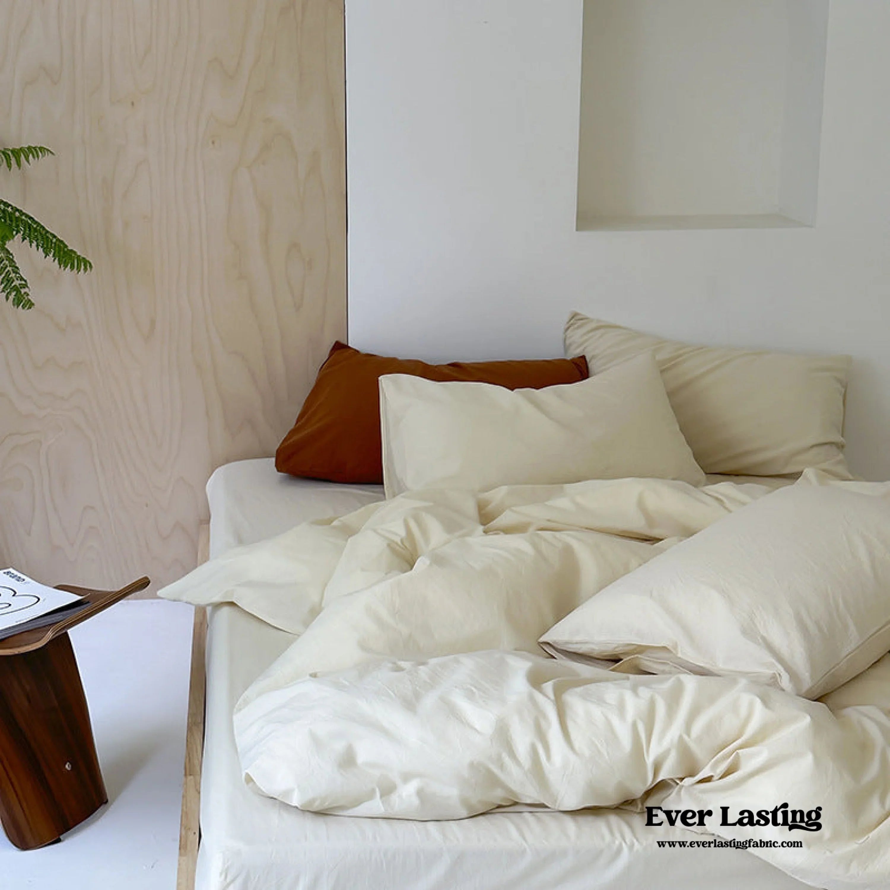 Modern Washed Cotton Bedding Set / Cream Yellow Ever Lasting