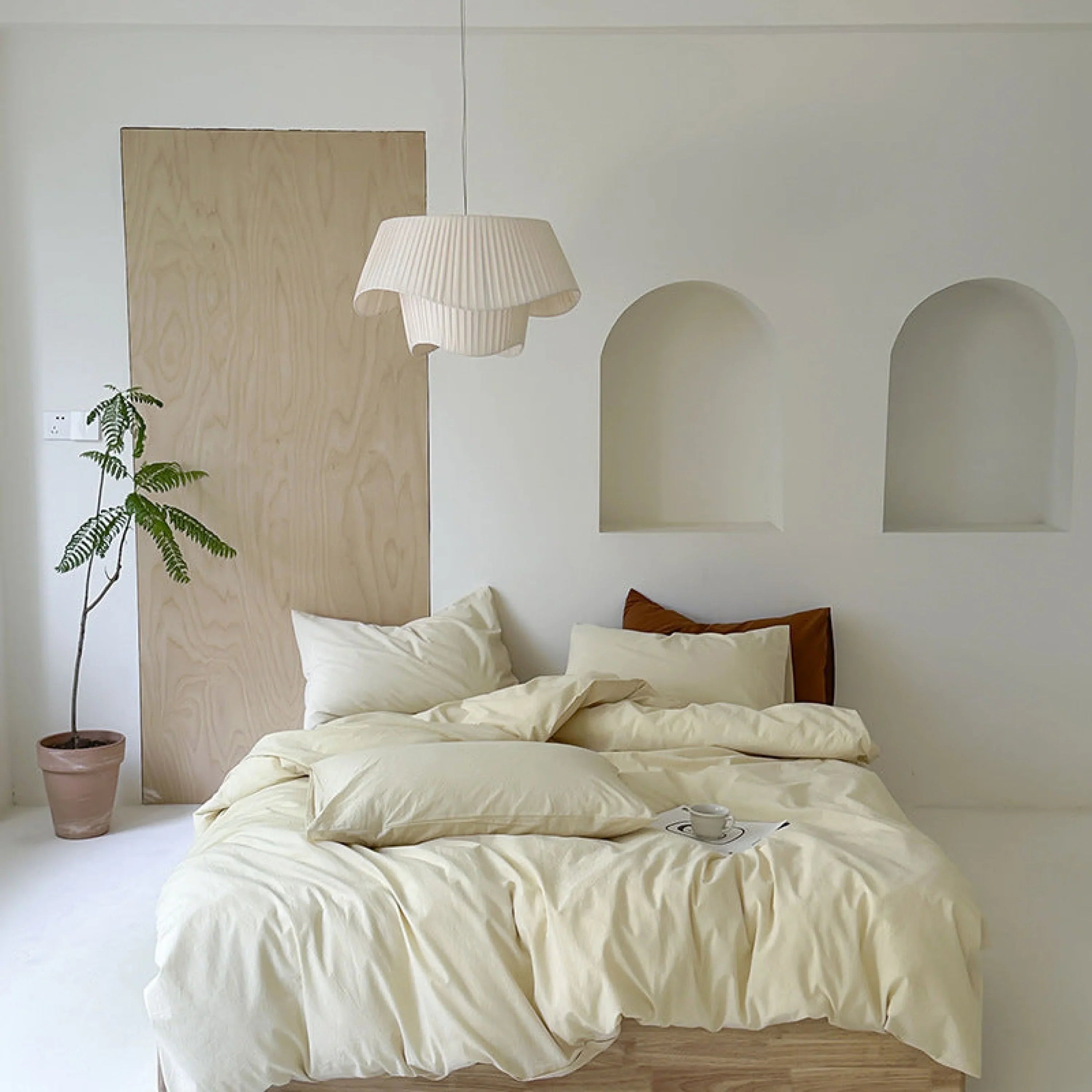 Modern Washed Cotton Bedding Set / Cream Yellow Ever Lasting