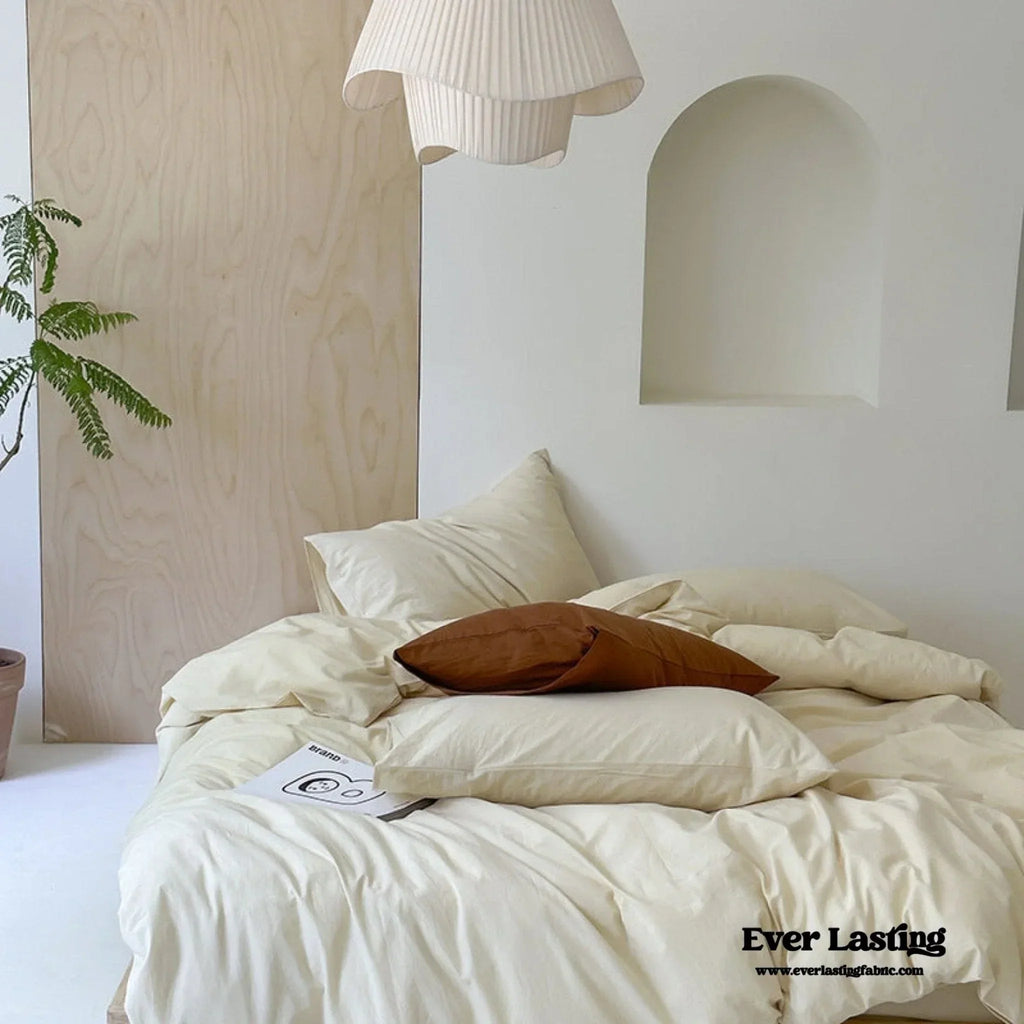 Modern Washed Cotton Bedding Set / Green Ever Lasting