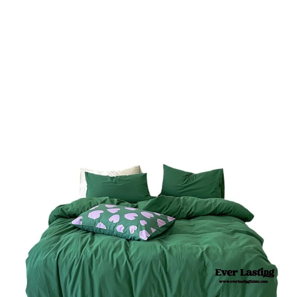 Modern Washed Cotton Bedding Set / Green Ever Lasting