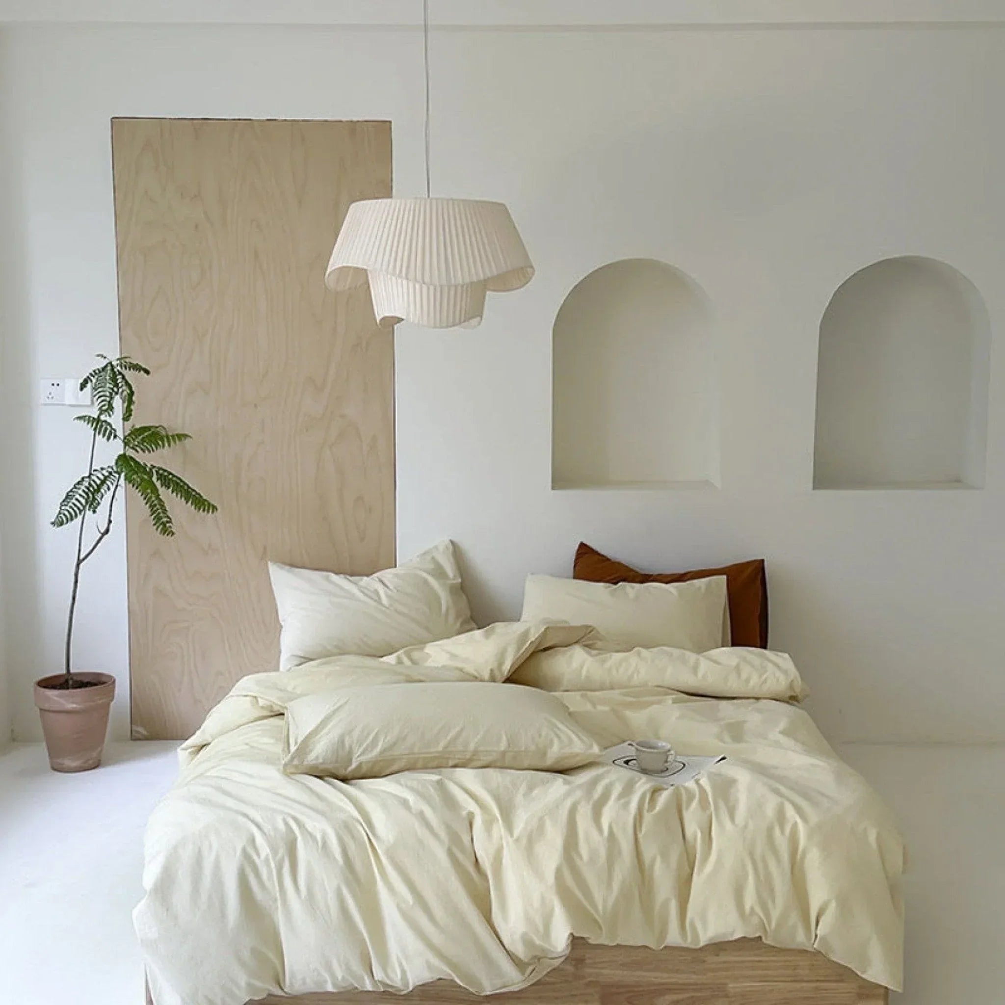 Modern Washed Cotton Bedding Set / Green Ever Lasting