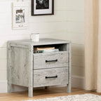 Modern Washed Pine 2 Drawer Nightstand Cubby Storage Shelf
