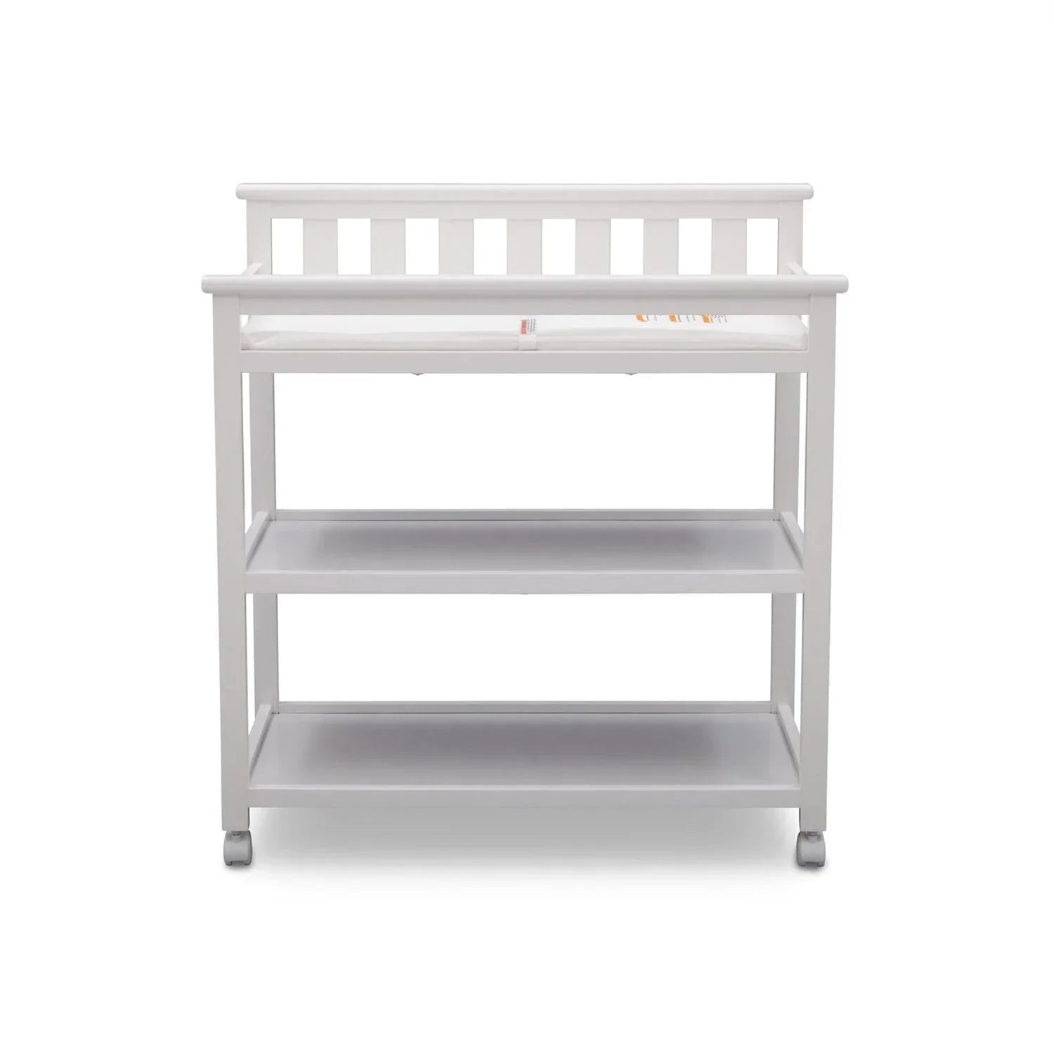 Modern White Baby's First 2 Shelf Changing Table with Wheels