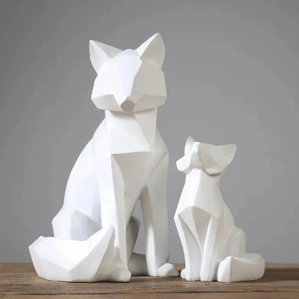 Modern White Geometric Fox Statue - House Of Avana