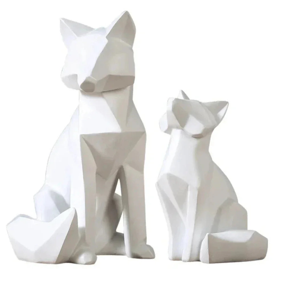 Modern White Geometric Fox Statue - House of Avana