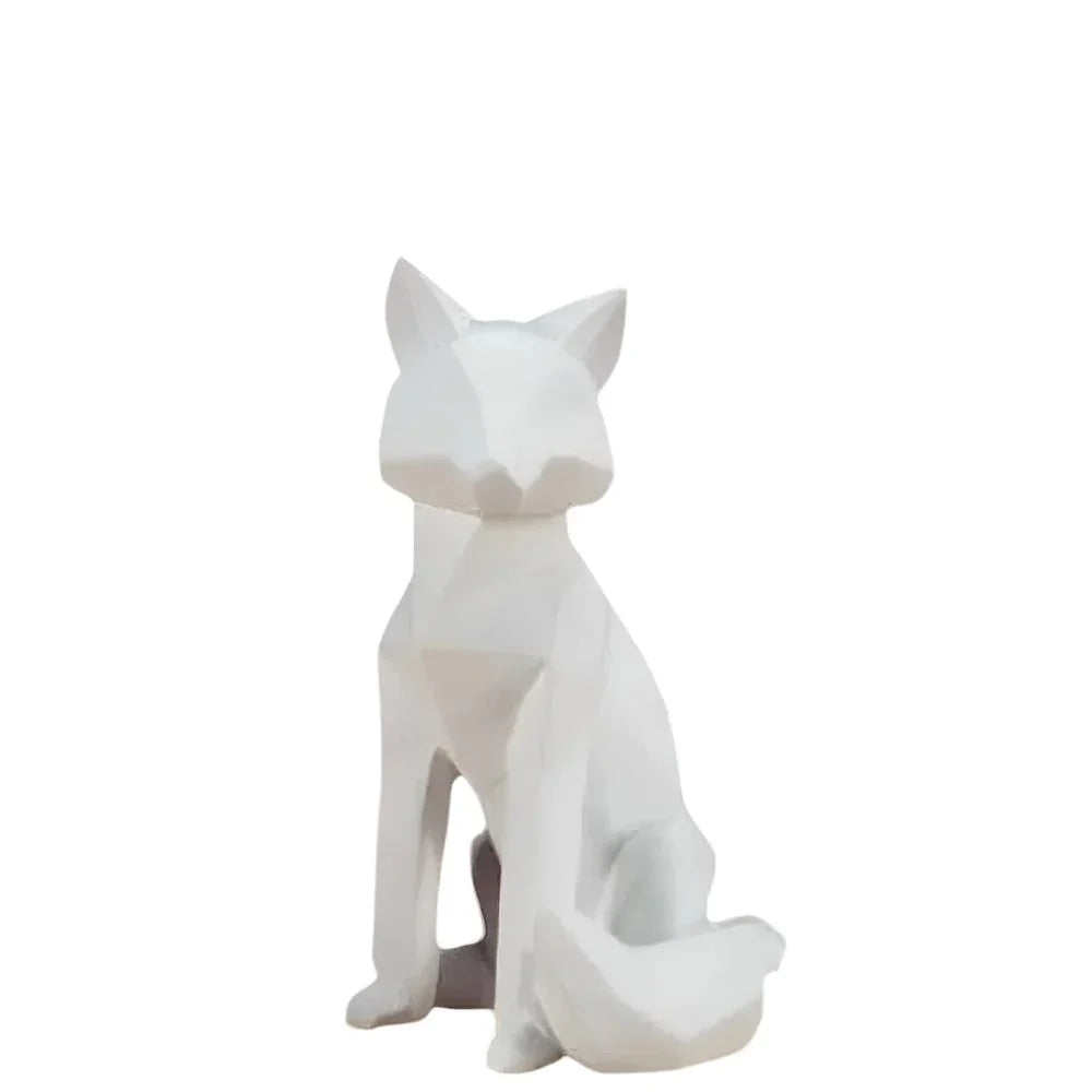 Modern White Geometric Fox Statue - House Of Avana