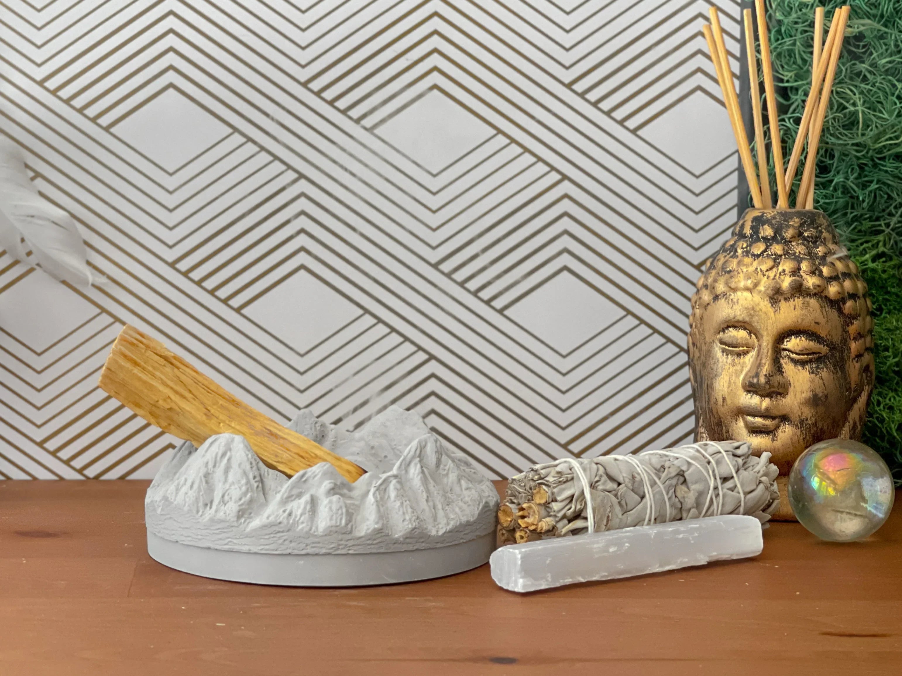 Modern Wooden Burner - Mountain Style Palo Santo Holder, back view - House Of Avana