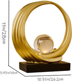 Circle Sculpture with Clear Ball – Gold Resin [[SKU:HOA-SCU-546]]