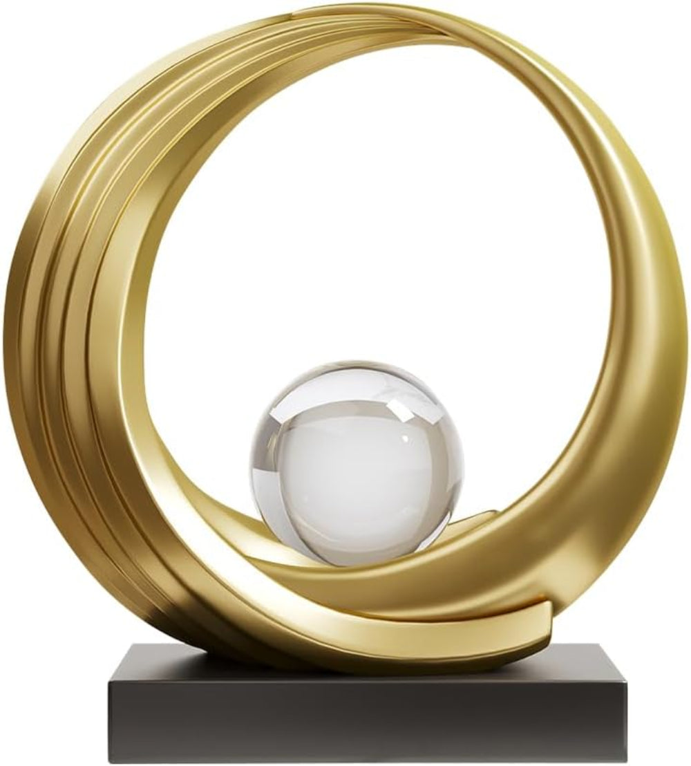 Circle Sculpture with Clear Ball – Gold Resin [[SKU:HOA-SCU-546]]