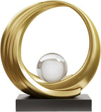 Circle Sculpture with Clear Ball – Gold Resin [[SKU:HOA-SCU-546]]
