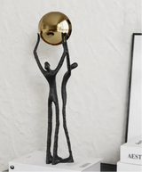 Golden Ball Weightlifter Figures Statue Desk Decoration Ornaments Abstract Character Metal Sculpture Room Aesthetic Decor - House Of Avana