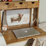 Fold Down Oak Wood Wall Shelf - House of Avana