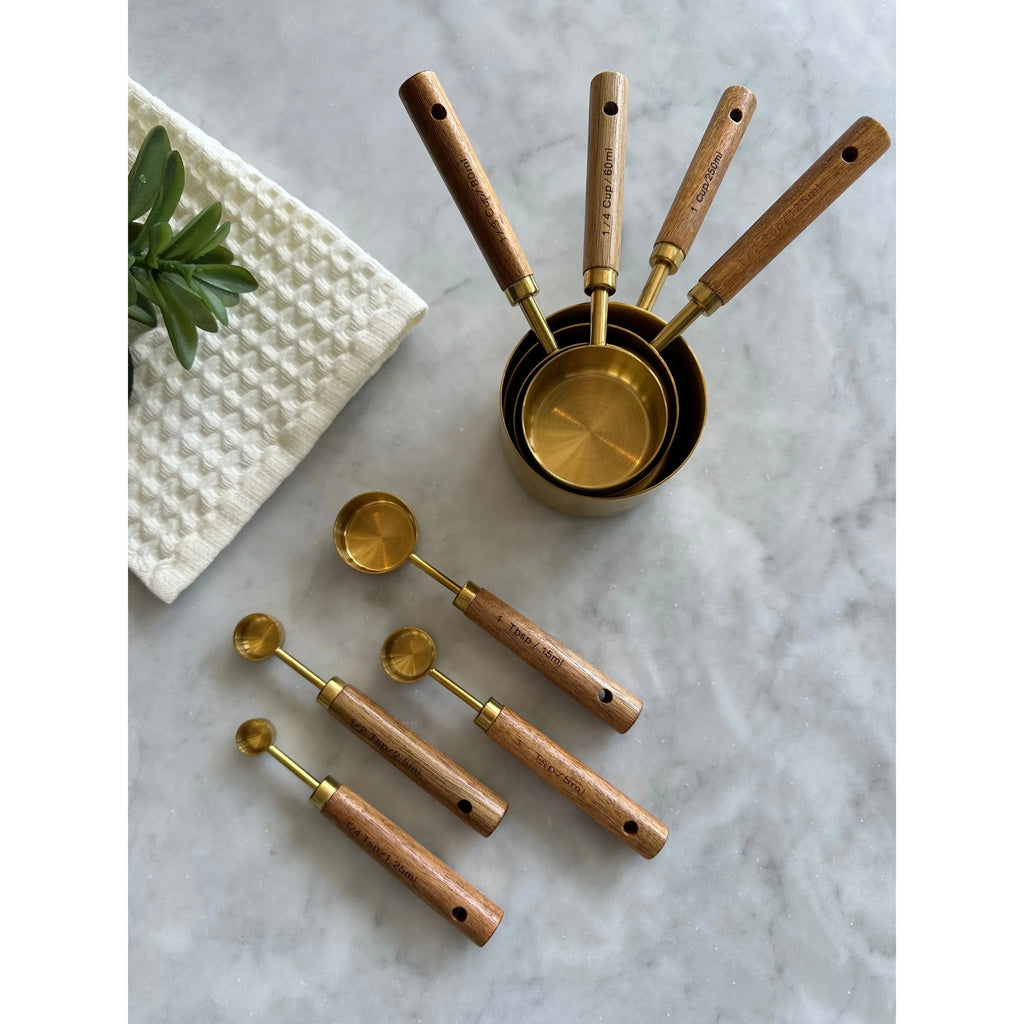Acacia Wood and Gold Measuring Cups, Set of 8, texture detail - House Of Avana