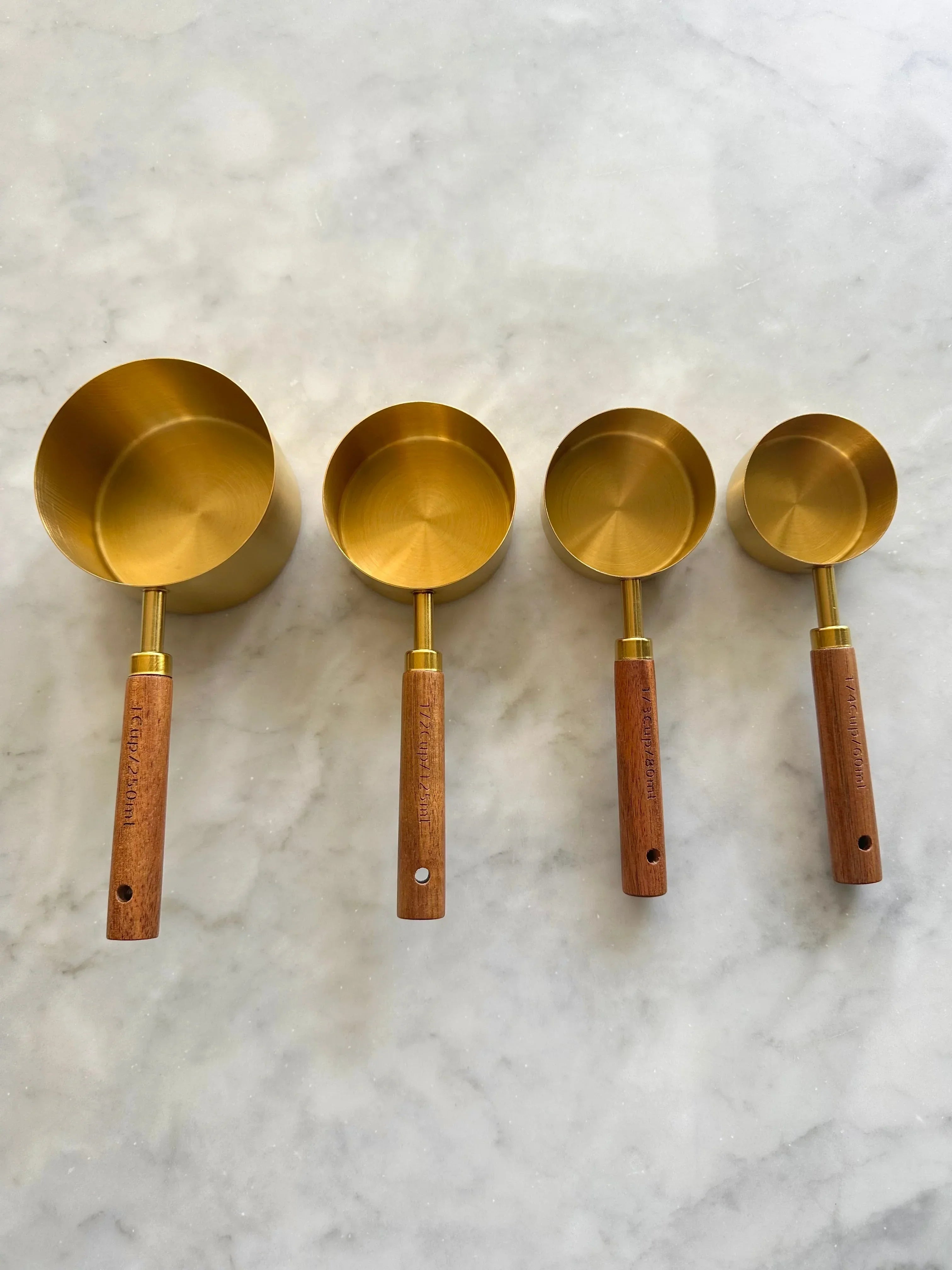 Acacia Wood and Gold Measuring Cups, Set of 8, back view - House Of Avana