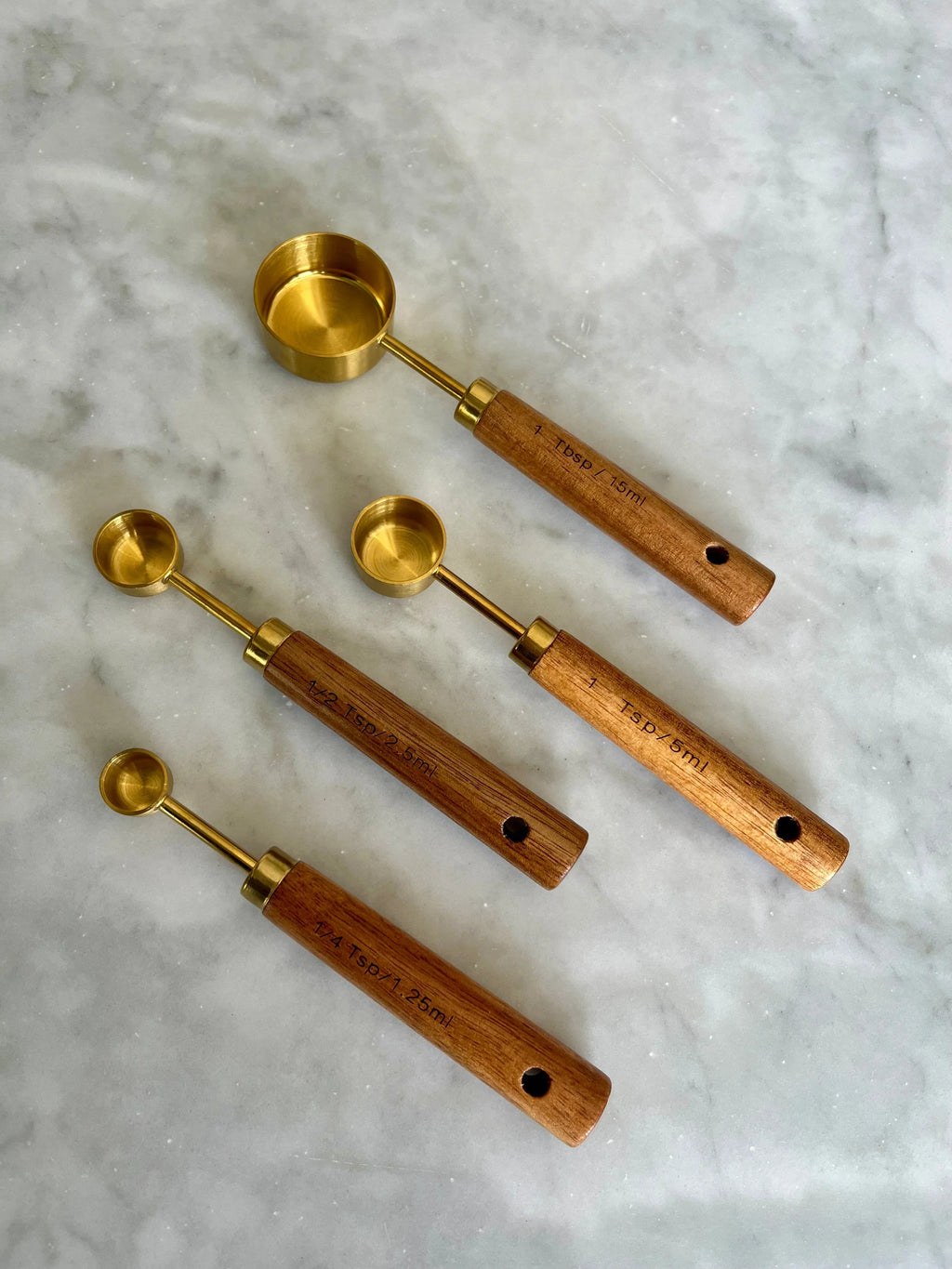 Acacia Wood and Gold Measuring Cups, Set of 8, side view - House Of Avana