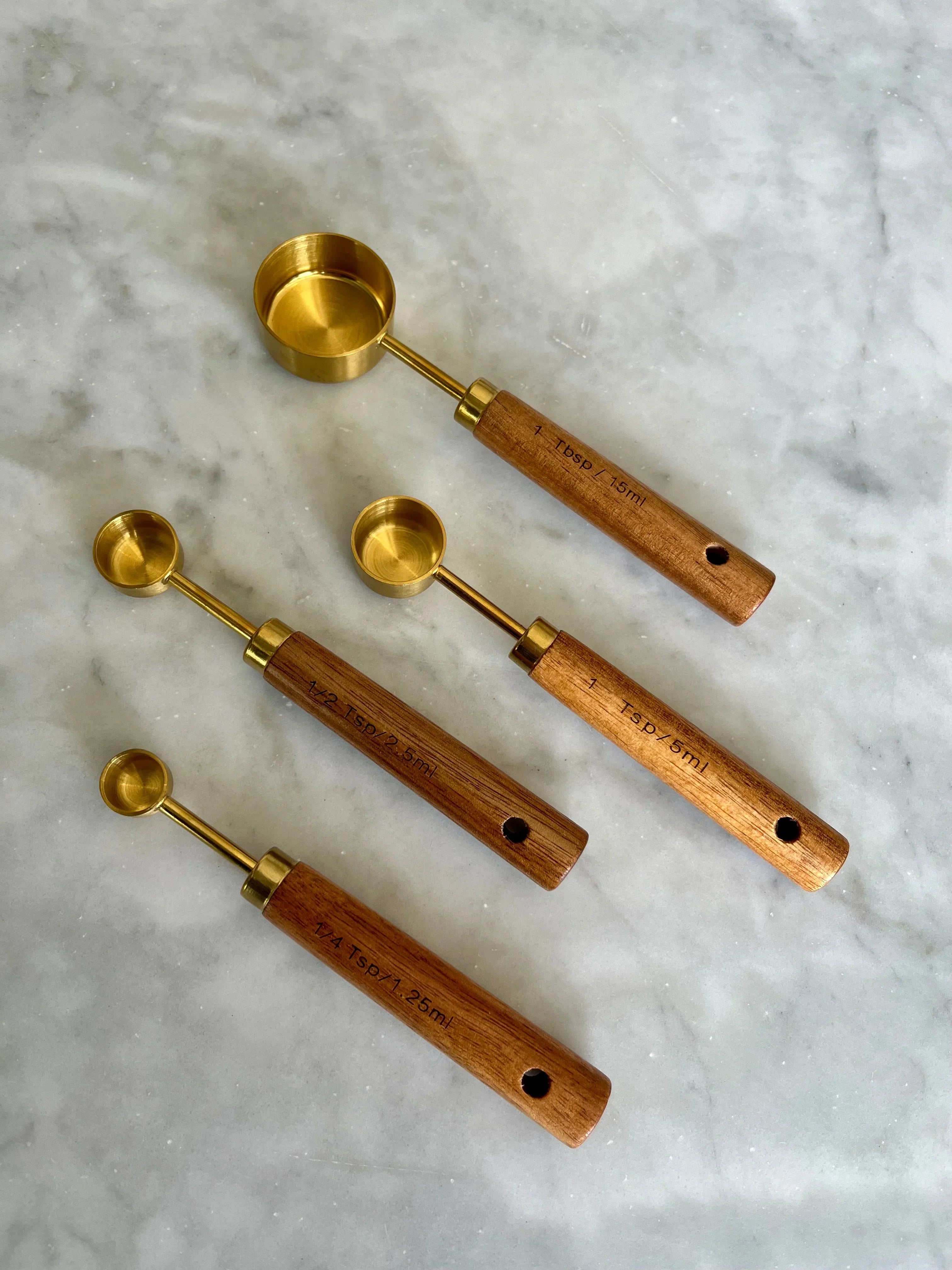 Acacia Wood and Gold Measuring Cups, Set of 8, side view - House Of Avana