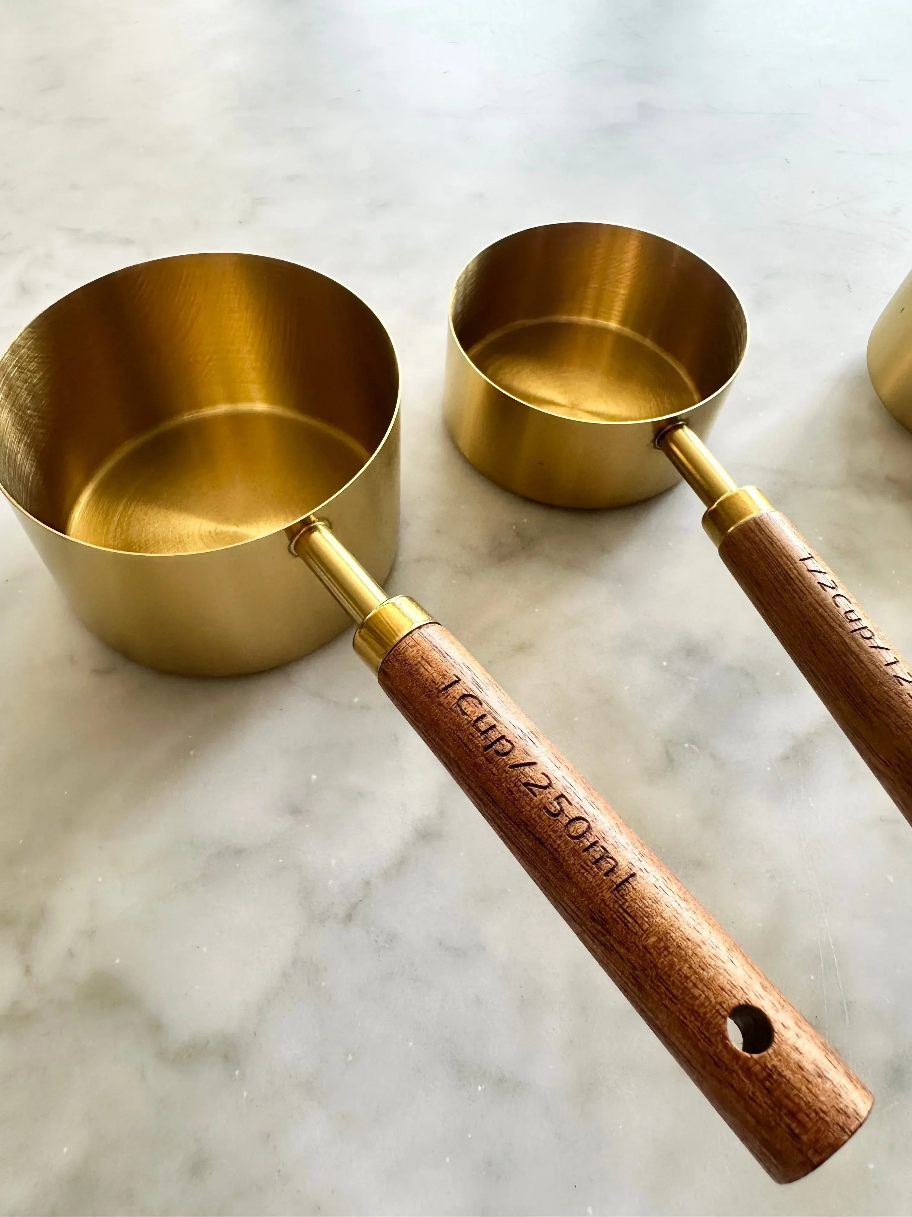 Acacia Wood and Gold Measuring Cups, Set of 8, lifestyle image - House Of Avana