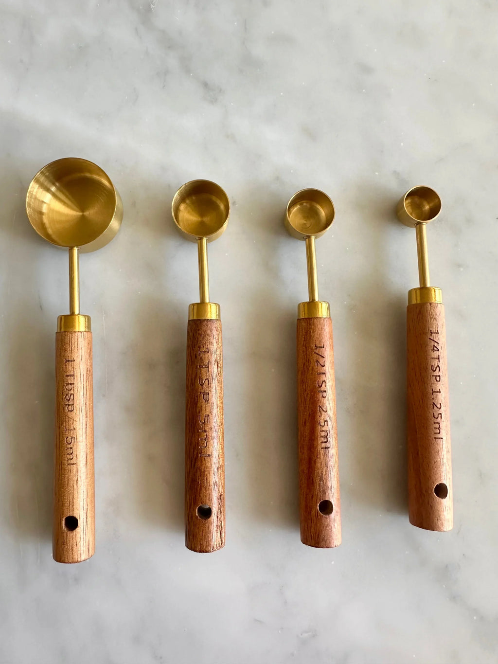 Acacia Wood and Gold Measuring Cups, Set of 8, top view - House Of Avana