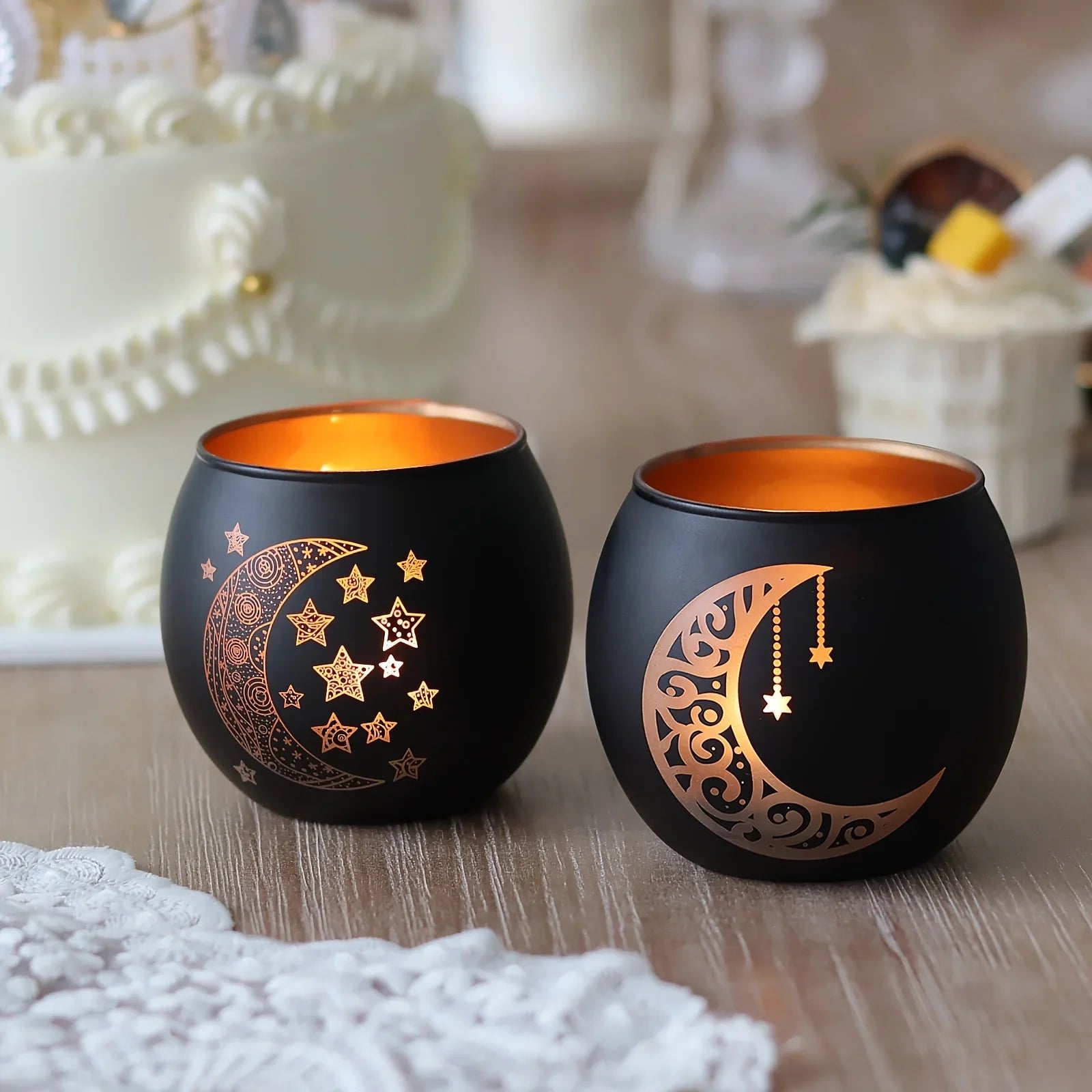 2 Month Ounce and Star Glass Candle Holder, Perfect for Weddings, Parties, Valentine'S Day and Christmas Gifts, Whimsical Decoration, Moon Decor, Girls' Bedroom Decoration, Back-to-School Season, Ramadan Christmas Holiday Dec House Of Avana