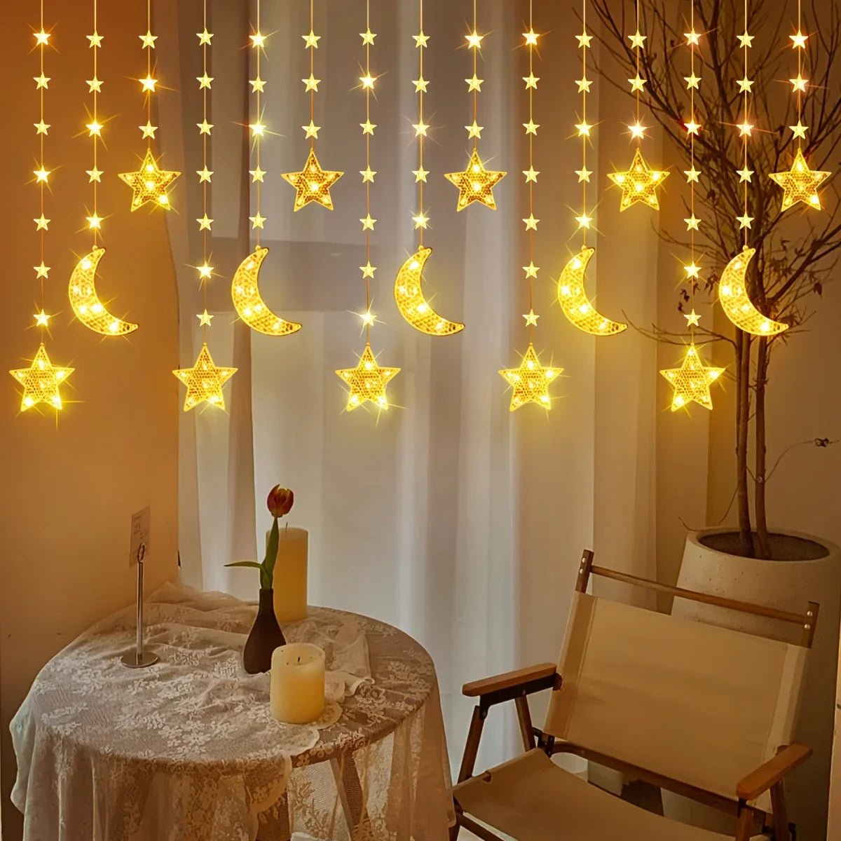 1pc Moon & Star LED String Lights - 9.84ft/300cm USB-Powered Warm White & Golden Glow with 8 Modes, Crescent Moon & Star Shapes for Ramadan, Eid, Weddings, Parties, /Outdoor Fairy Lights (Low Voltage, Plug-in via USB) House Of Avana