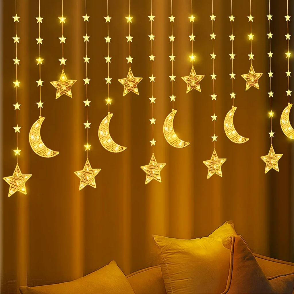 1pc Moon & Star LED String Lights - 9.84ft/300cm USB-Powered Warm White & Golden Glow with 8 Modes, Crescent Moon & Star Shapes for Ramadan, Eid, Weddings, Parties, /Outdoor Fairy Lights (Low Voltage, Plug-in via USB) House Of Avana