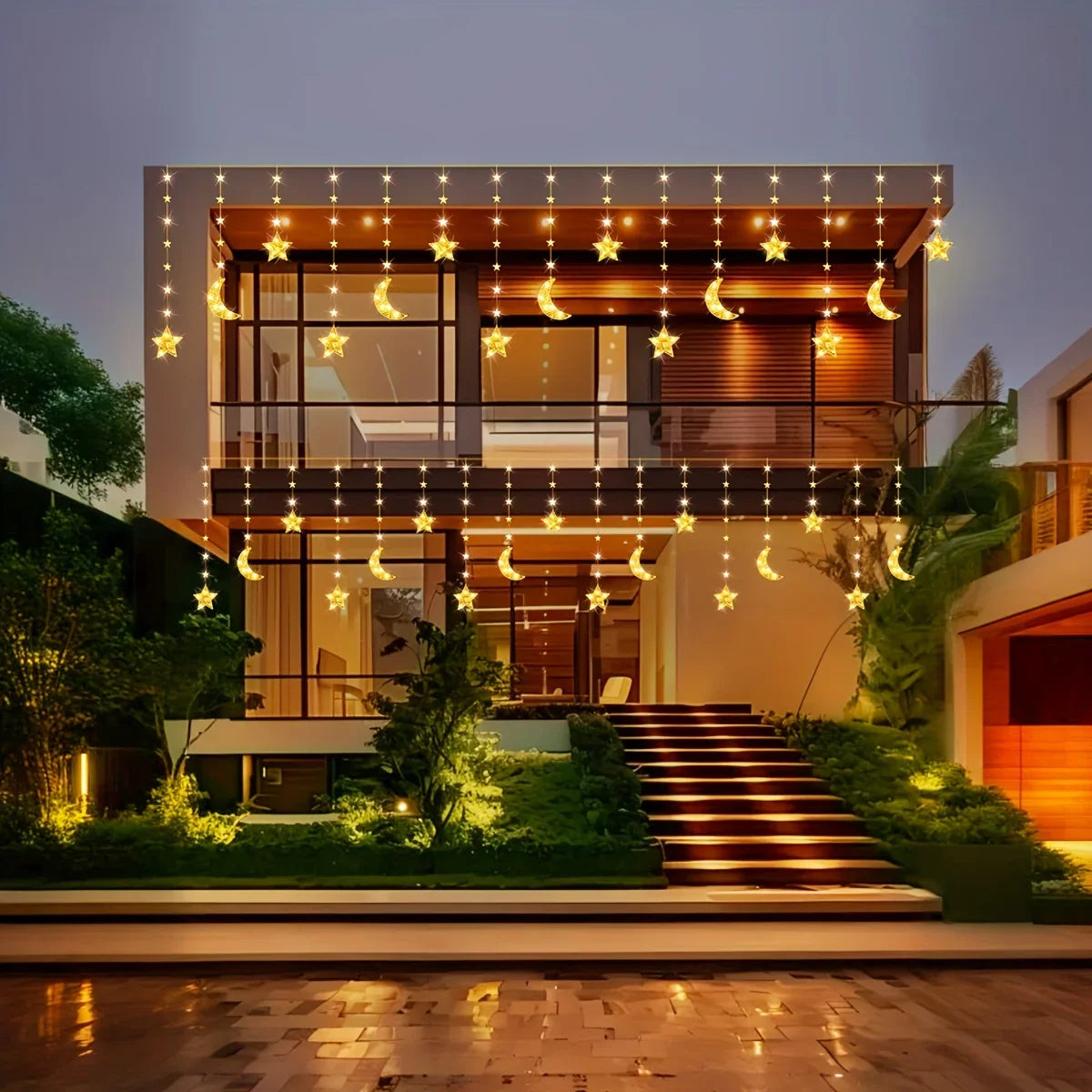 1pc Moon & Star LED String Lights - 9.84ft/300cm USB-Powered Warm White & Golden Glow with 8 Modes, Crescent Moon & Star Shapes for Ramadan, Eid, Weddings, Parties, /Outdoor Fairy Lights (Low Voltage, Plug-in via USB) House Of Avana