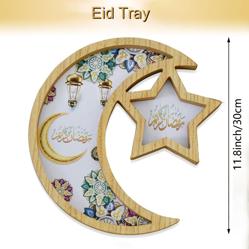 2025 Ramadan Decorations for Home - Elegant Islamic Ramadan Tray with Moon & Star Design, Wooden Serving Tray for Party Decorations, Ramadan Gift House Of Avana