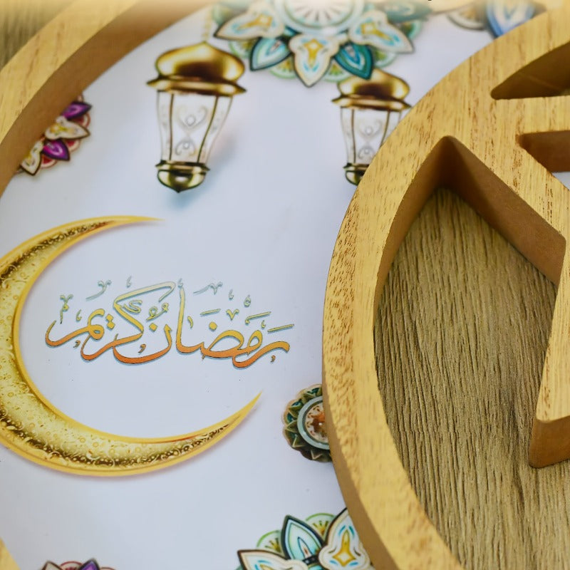 2025 Ramadan Decorations for Home - Elegant Islamic Ramadan Tray with Moon & Star Design, Wooden Serving Tray for Party Decorations, Ramadan Gift House Of Avana