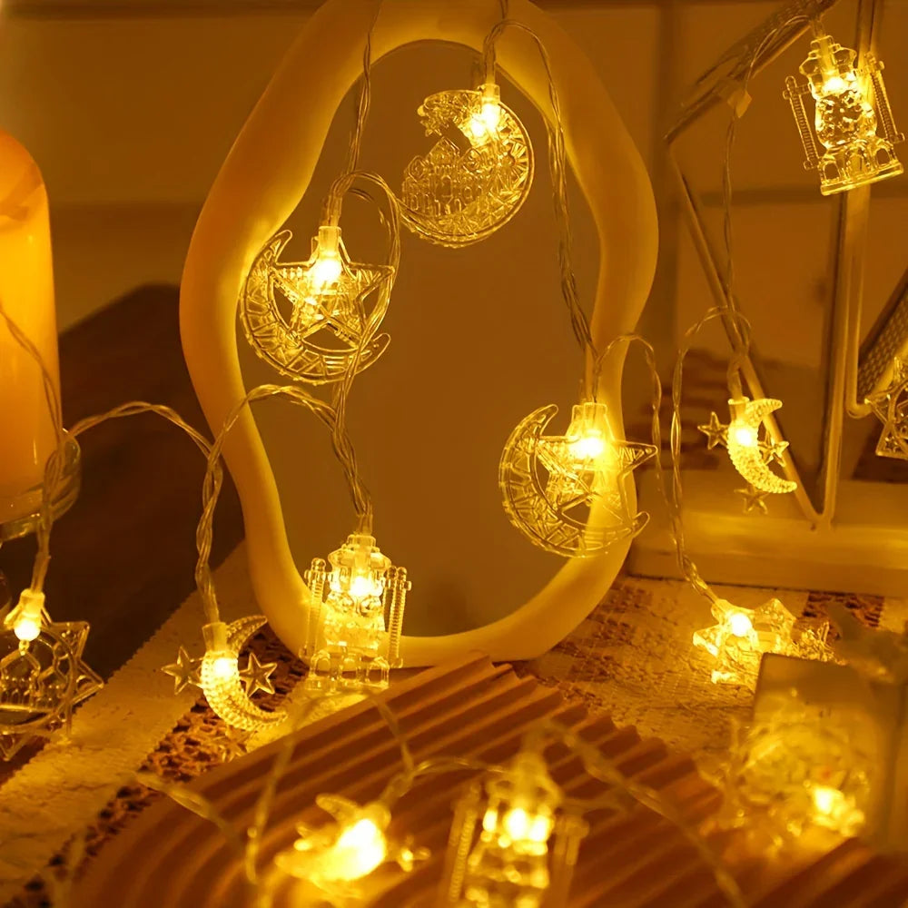 1pc Ramadhan Moon Star Castle Kerosene Lamp String, Ramadhan Home Decorations, Happy Eid, ramadan mubarak, 149.96/299.92cm Battery Powered Outdoor Lights, Ramadan, Bedroom, Eid, Party Supplies, Studio Lights for Photography D House Of Avana