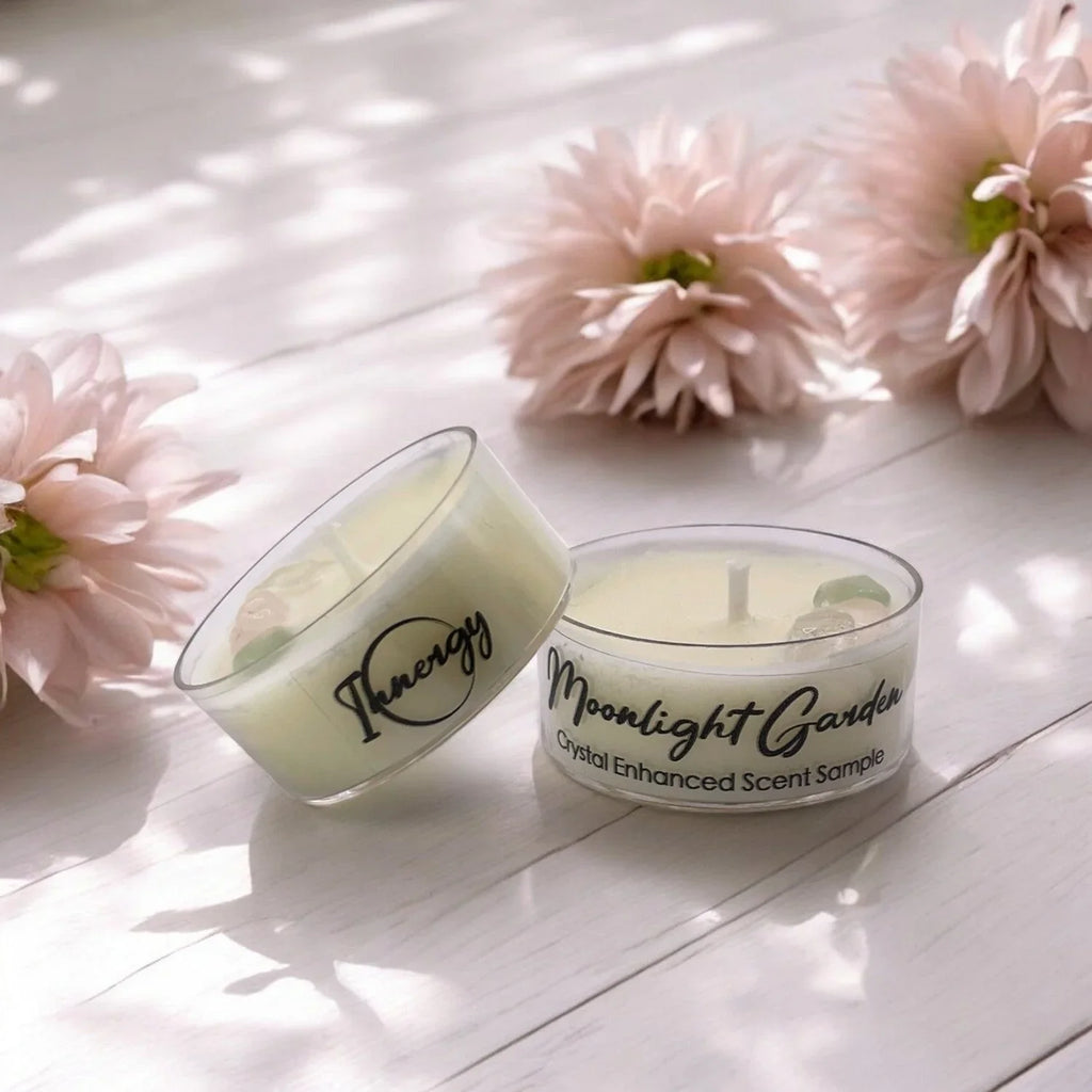 Moonlight Garden, Premium Coconut-soy Wax Tea Light Crystal Candle, 1oz, front view - House Of Avana