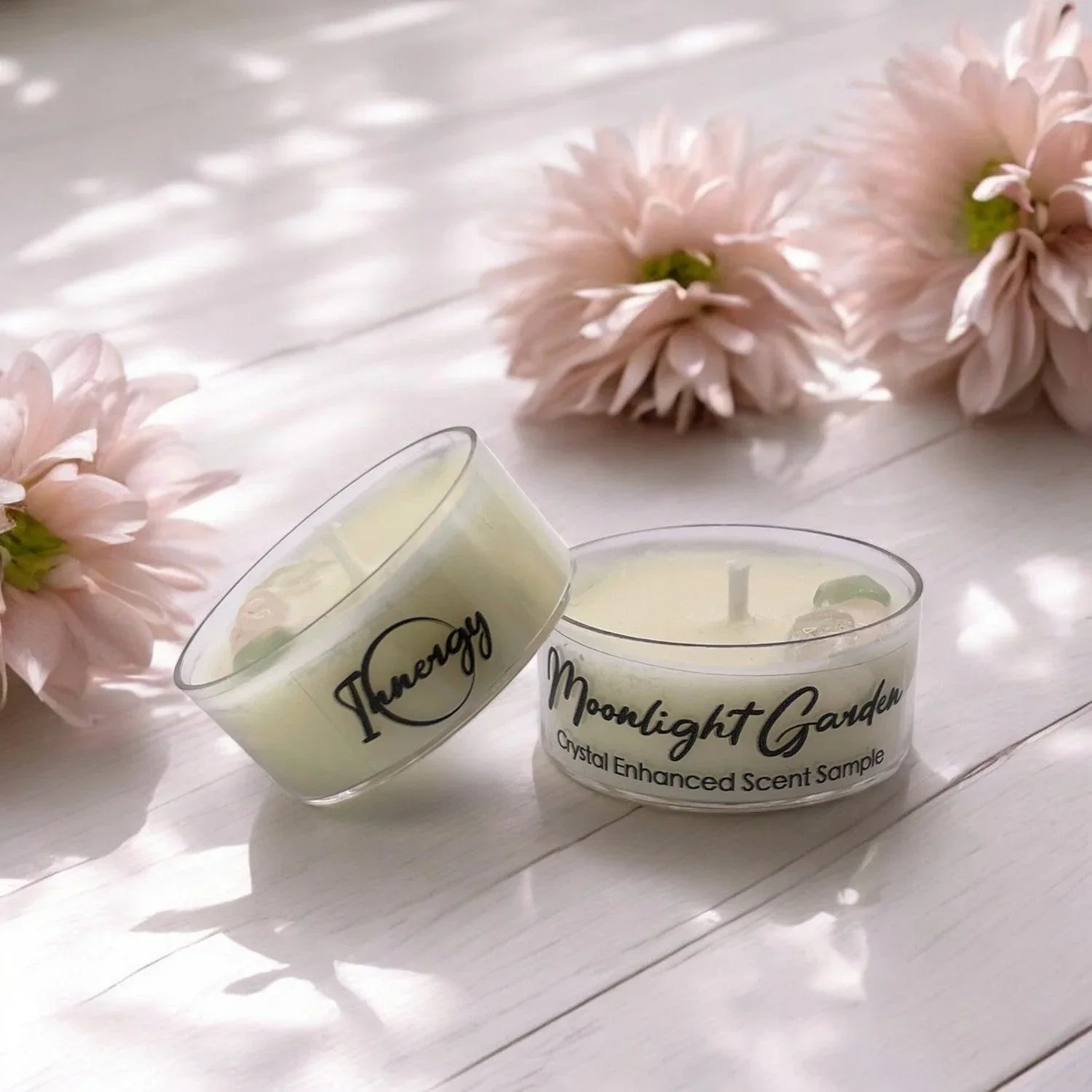 Moonlight Garden, Premium Coconut-soy Wax Tea Light Crystal Candle, 1oz, front view - House Of Avana