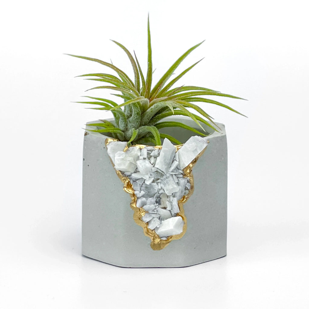 Moonstone Geode Planter Natural Stone Indoor Decorative Pot, lifestyle image - House Of Avana