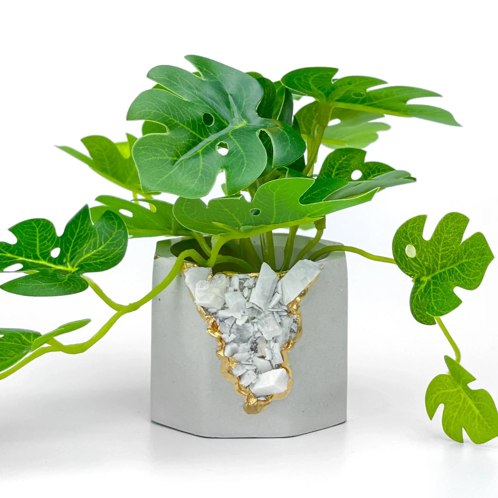 Moonstone Geode Planter Natural Stone Indoor Decorative Pot, top view - House Of Avana