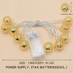 1pc Moroccan Ball LED String Lights, Metal Fairy Lighting for Indoor Decor, Battery Powered, No Plug, Ideal for Wedding, Birthday, Christmas, Halloween, Ramadan, Eid Al-Fitr, Home & Room Decoration - Batteries Not Included House Of Avana