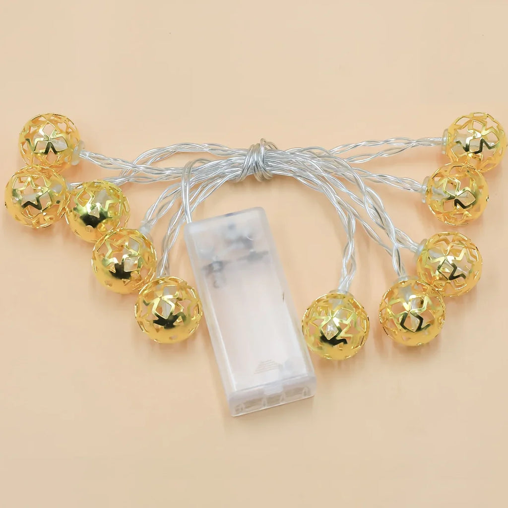 1pc Moroccan Ball LED String Lights, Metal Fairy Lighting for Indoor Decor, Battery Powered, No Plug, Ideal for Wedding, Birthday, Christmas, Halloween, Ramadan, Eid Al-Fitr, Home & Room Decoration - Batteries Not Included House Of Avana