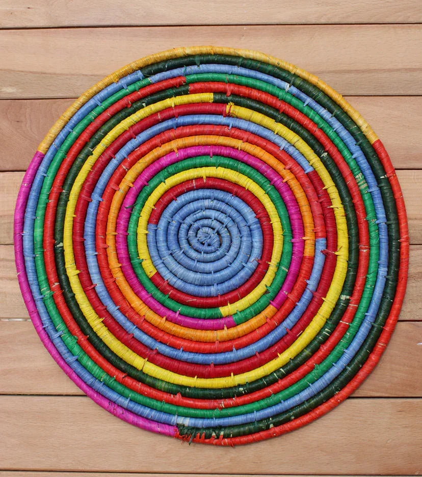 Morocco Placemat, colorful raffia Woven tabletop Payton James