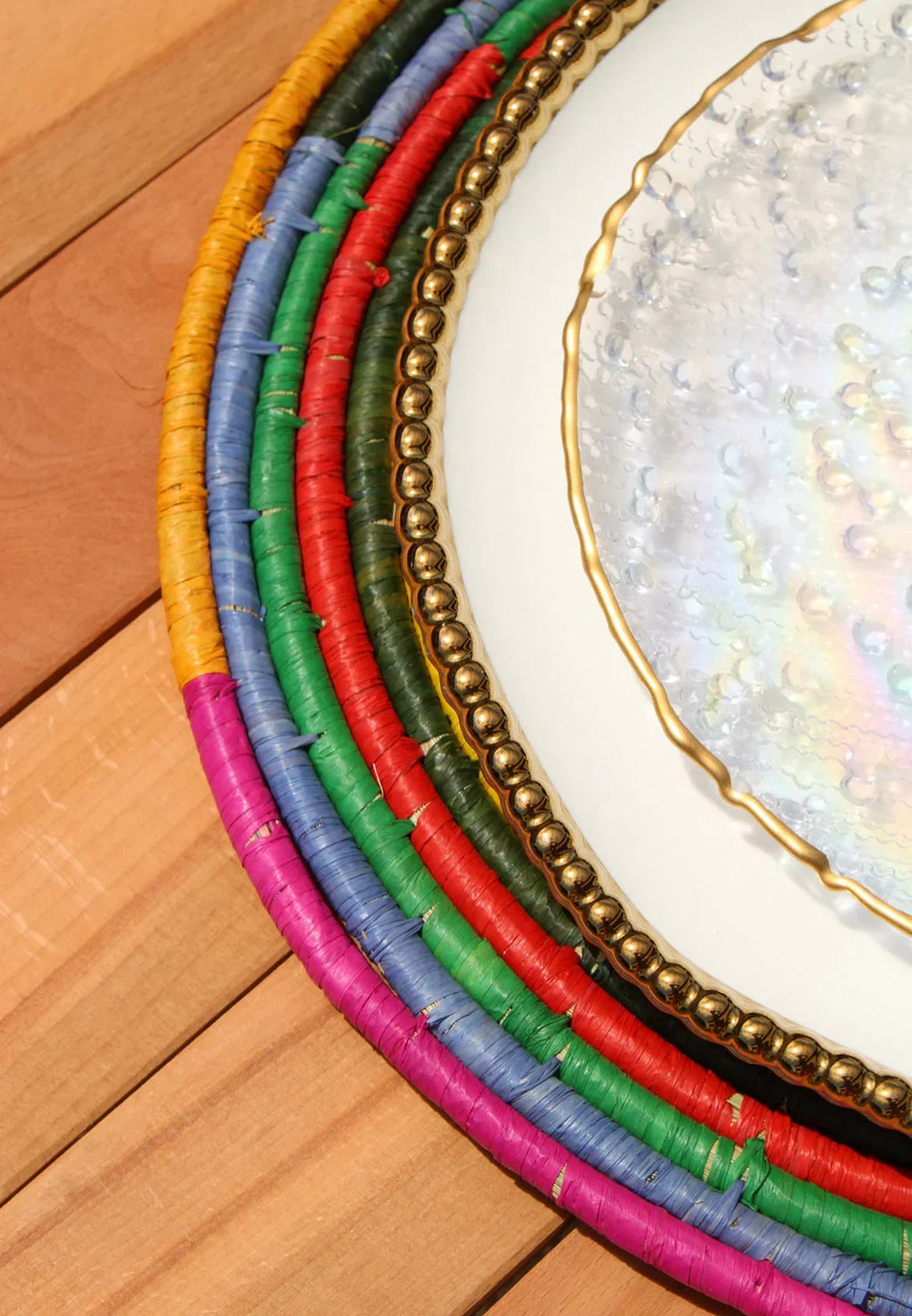 Morocco Placemat, colorful raffia Woven tabletop Payton James