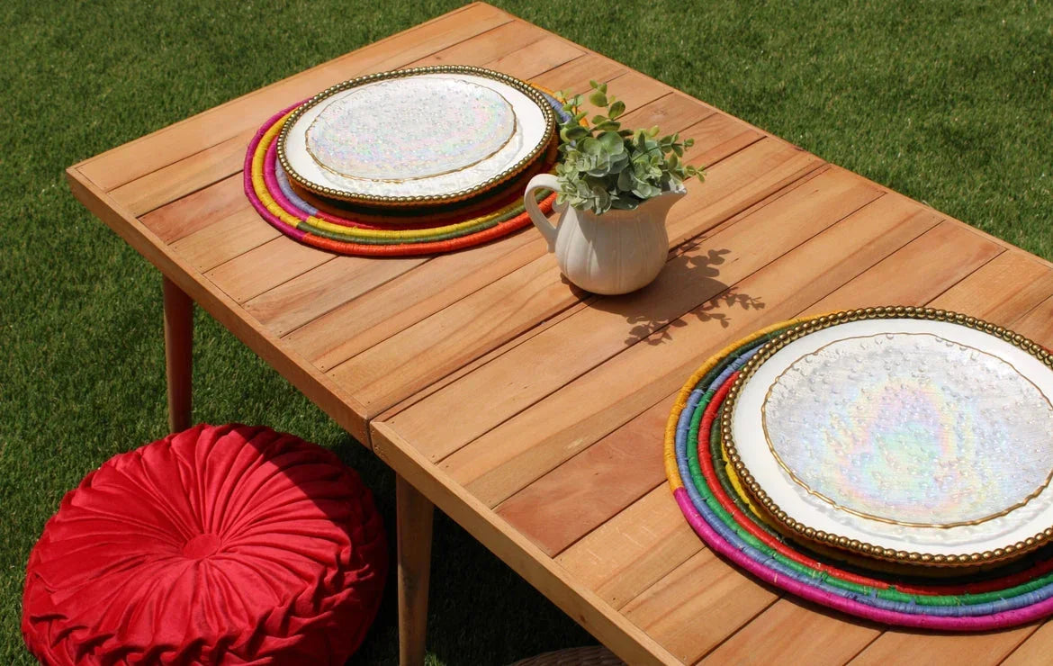 Morocco Placemat, colorful raffia Woven tabletop Payton James