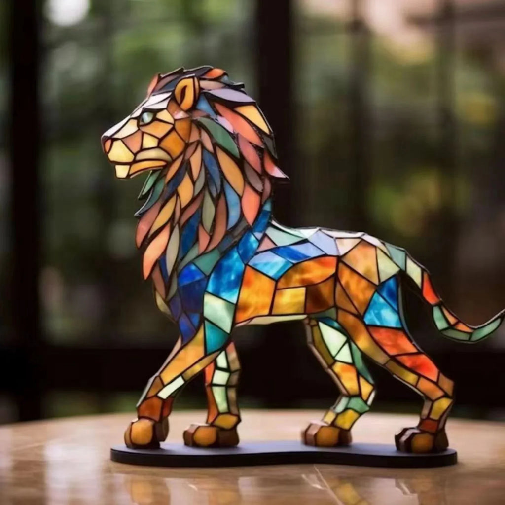 Vibrant metal animal statue, mosaic details, colorful décor - House of Avana
